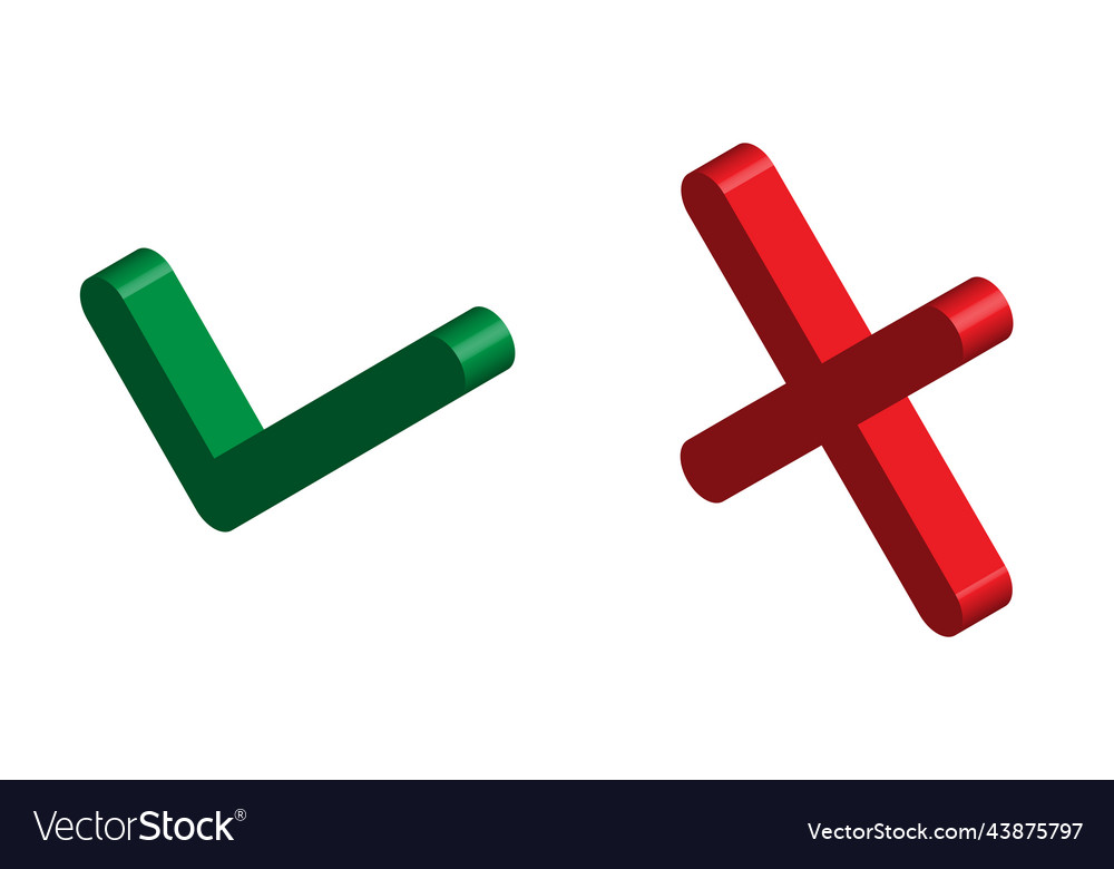 Set of isolated check and cross mark yes Vector Image Set of isolated check and cross mark yes