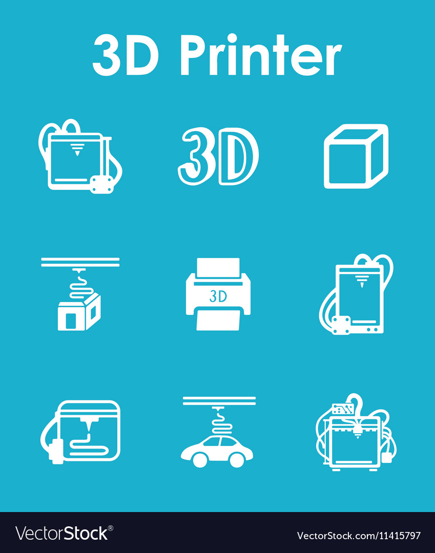 Set of three d printer simple icons Royalty Free Vector