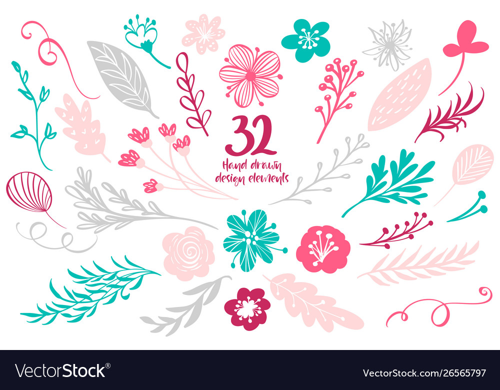 Set spring floral decor elements vector image Set spring floral decor elements