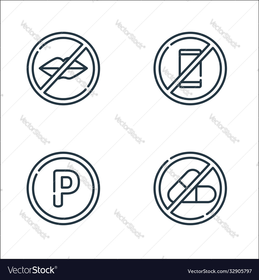 Signals and prohibitions line icons linear set vector image Signals and prohibitions line icons linear set