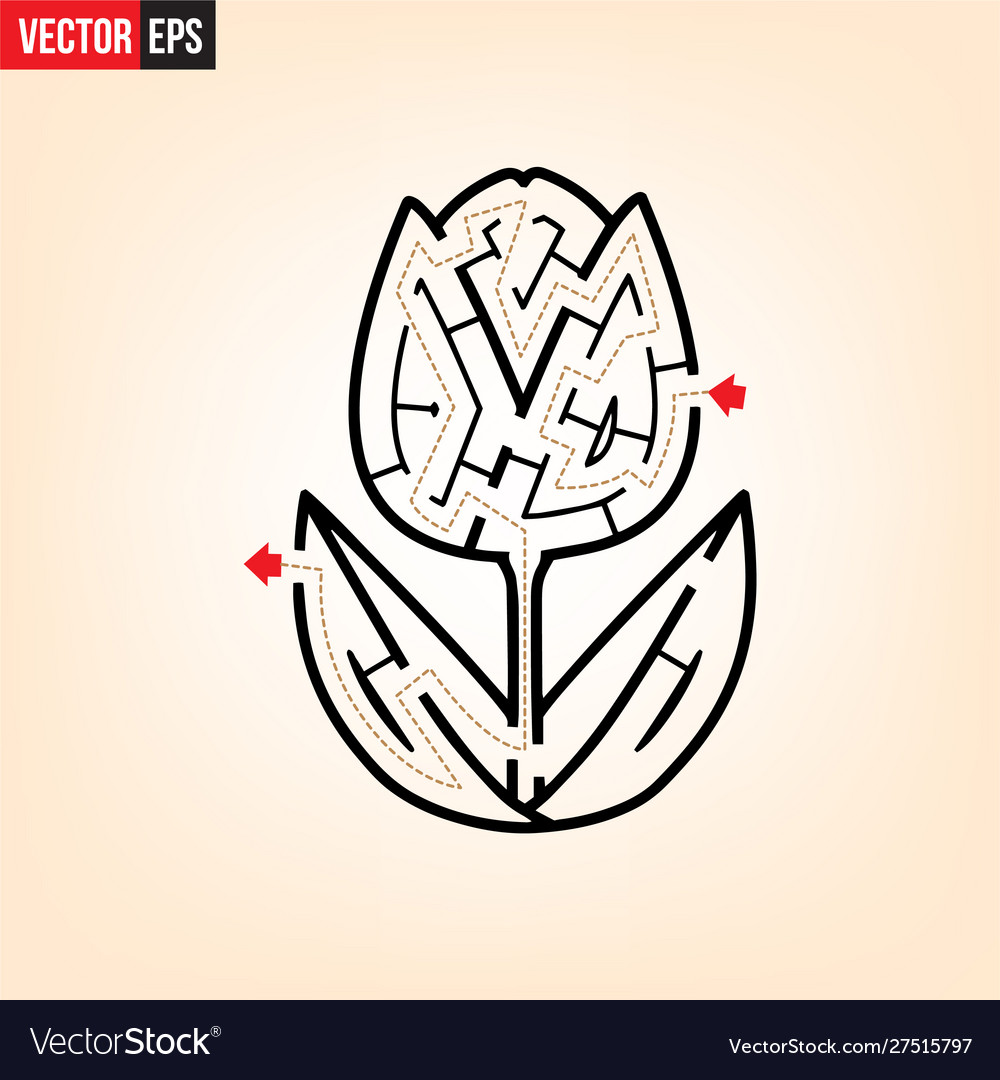 Solved maze with flower shape in light yellow Vector Image Solved maze with flower shape in light yellow