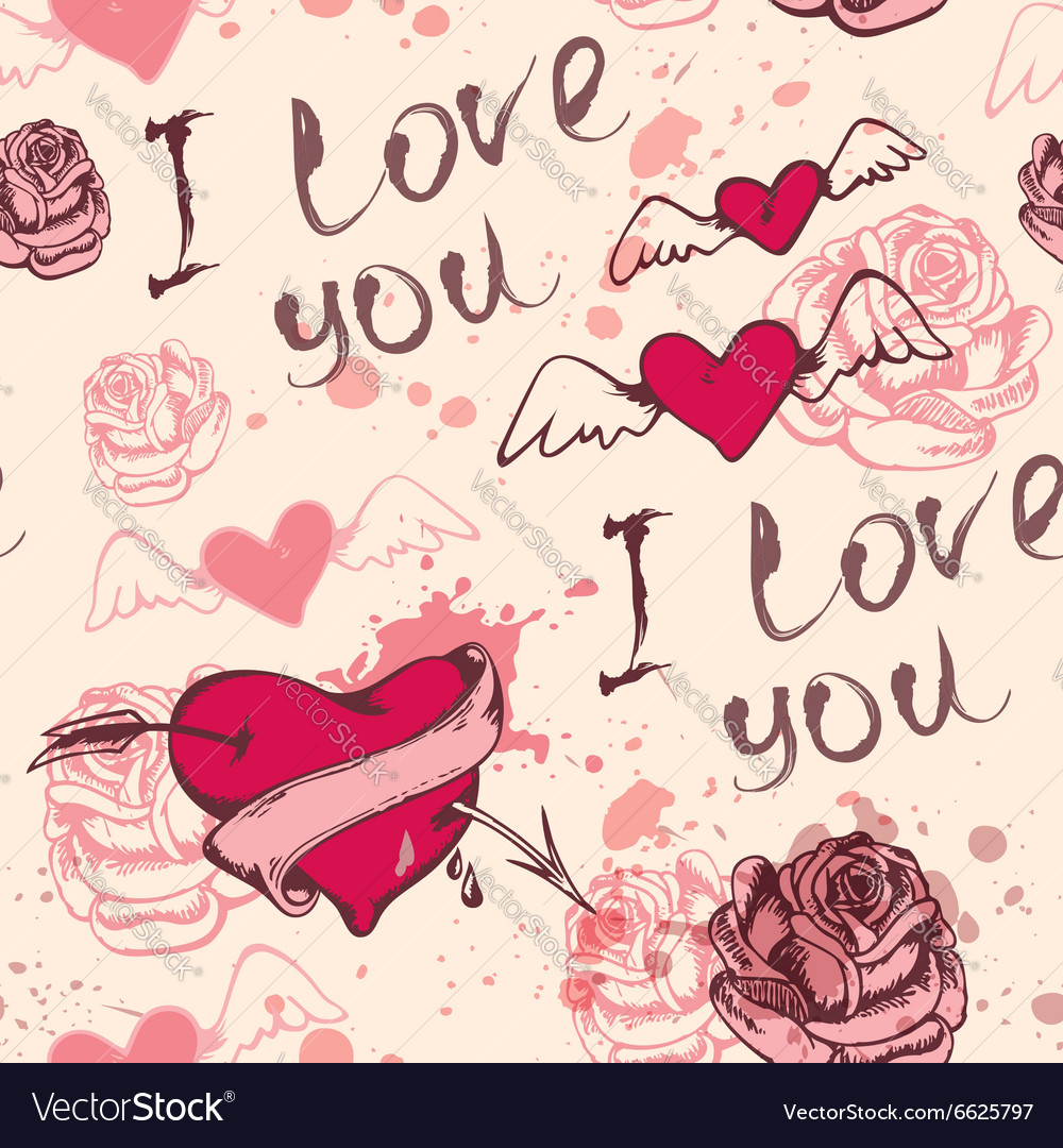 Vintage hand drawn valentine seamless pattern