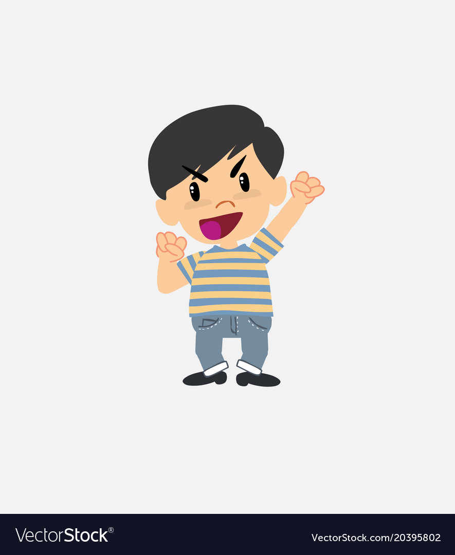 Asian boy in jeans talking very determined and Vector Image