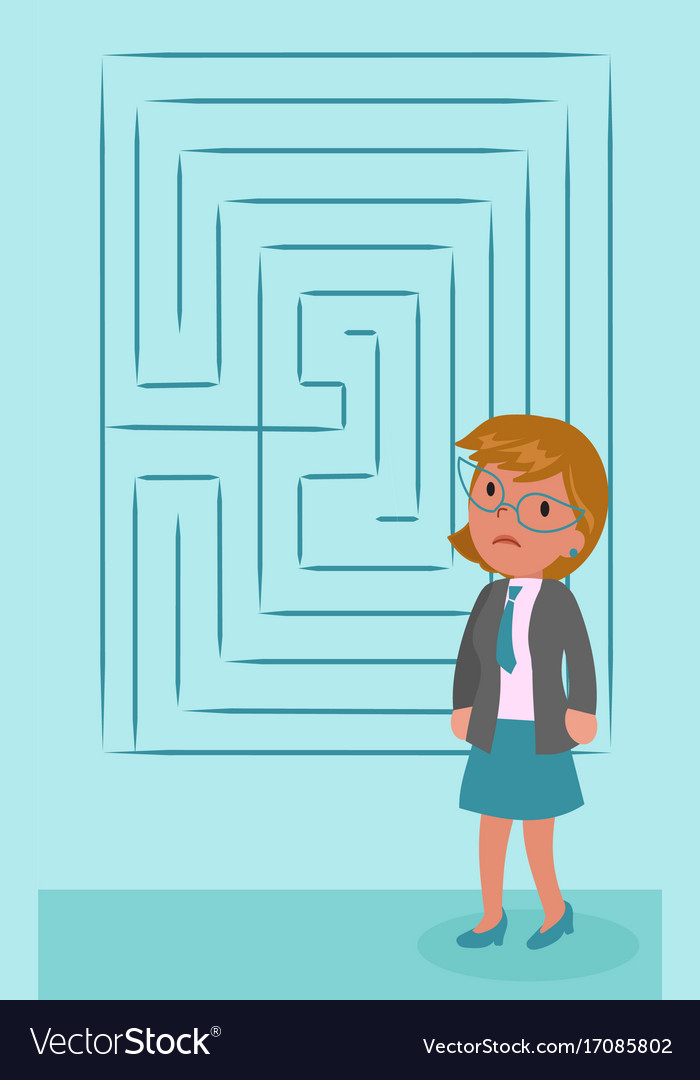 Confused businesswoman with labyrinth