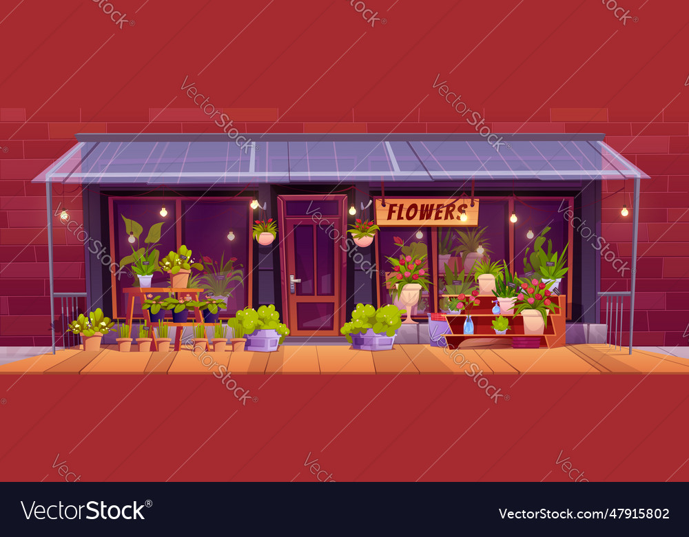 Flower street store building on city street Vector Image