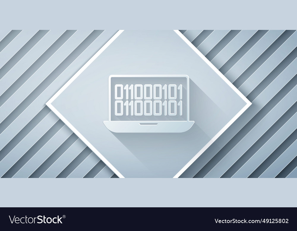 Paper cut binary code icon isolated on grey vector image Paper cut binary code icon isolated on grey