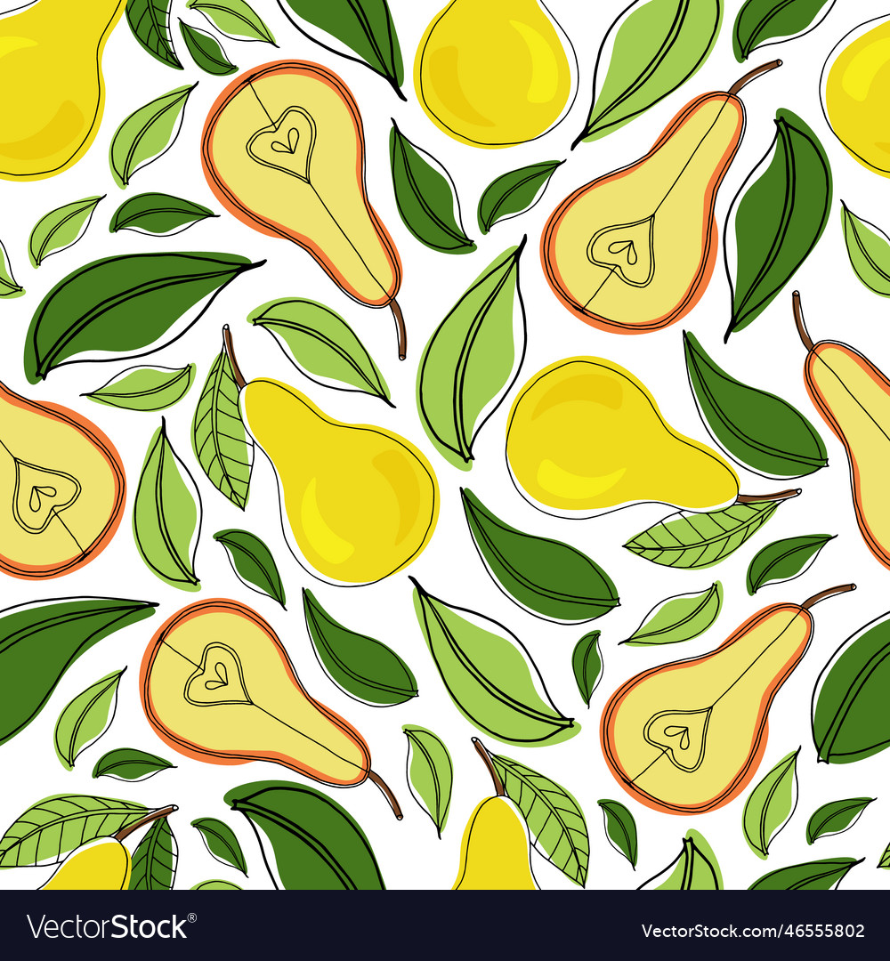 Seamless pattern with pears and leaves