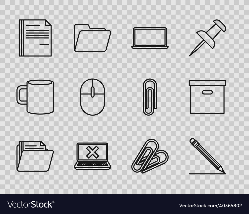 Set line document folder pencil with eraser vector image Set line document folder pencil with eraser