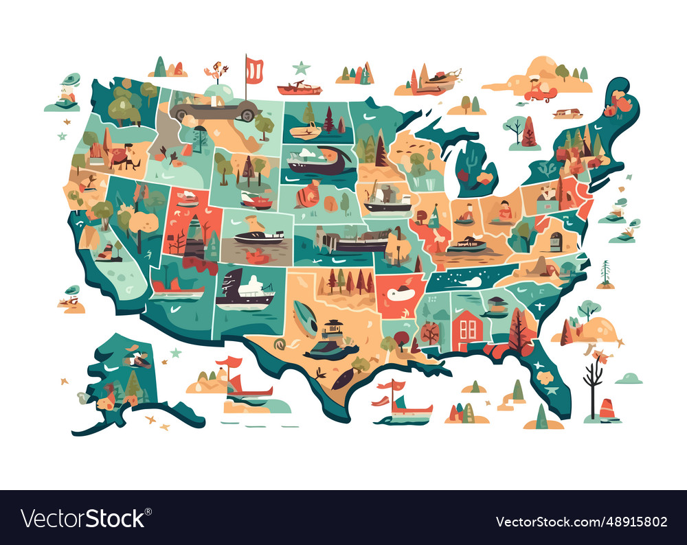 Usa map flat cartoon isolated on white background Vector Image