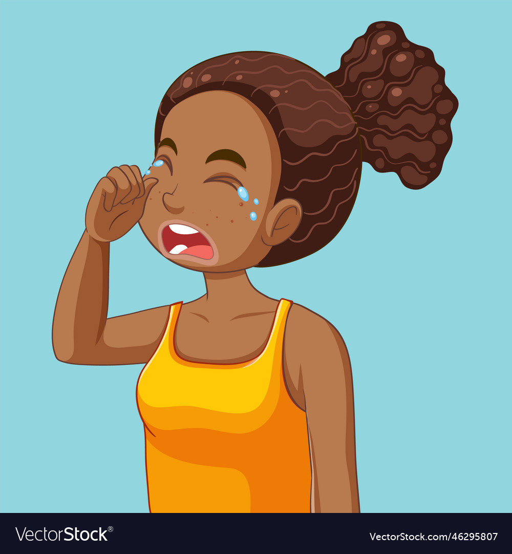 African teen girl with crying face Royalty Free Vector Image