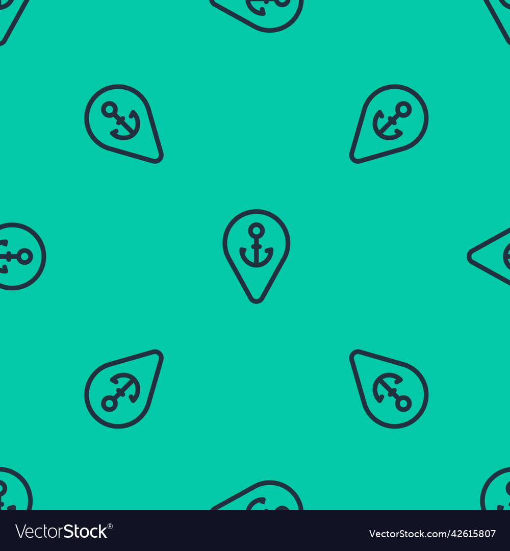 Blue line map pointer with anchor icon isolated vector image Blue line map pointer with anchor icon isolated