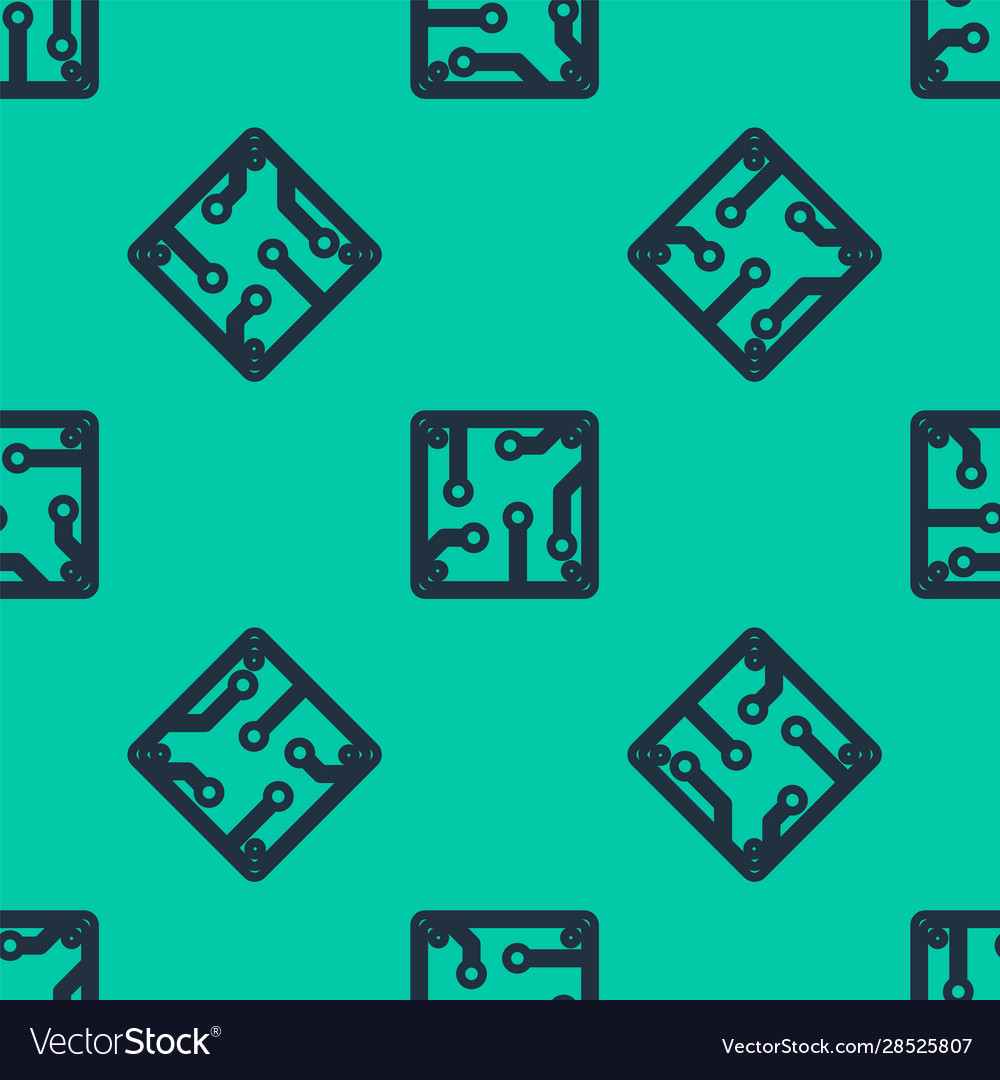 Blue line processor icon isolated seamless pattern