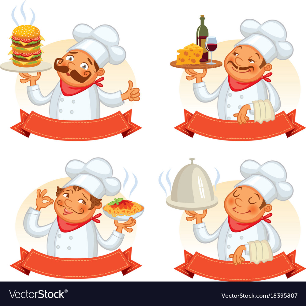 Chef serving the dish funny cartoon character Vector Image Chef serving the dish funny cartoon character Vector Image