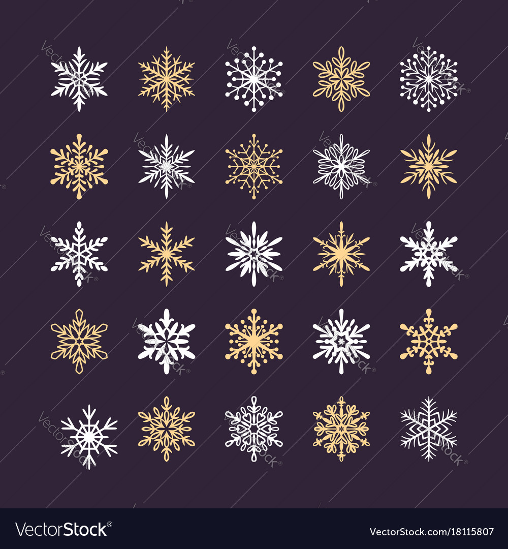 Cute snowflakes collection isolated on dark