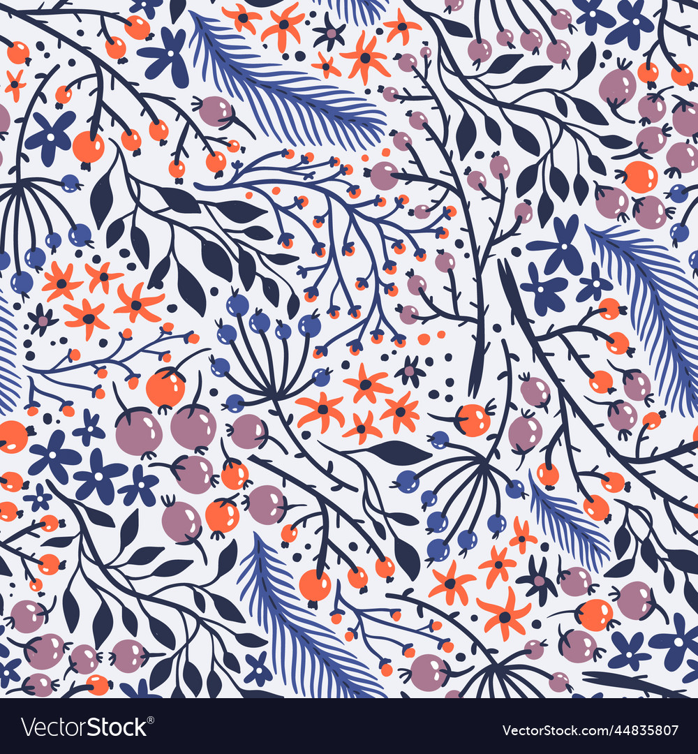 Floral seamless pattern with colored feathers