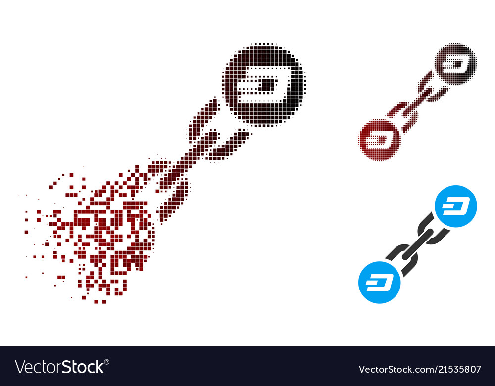 Fragmented pixel halftone dash blockchain icon vector image Fragmented pixel halftone dash blockchain icon
