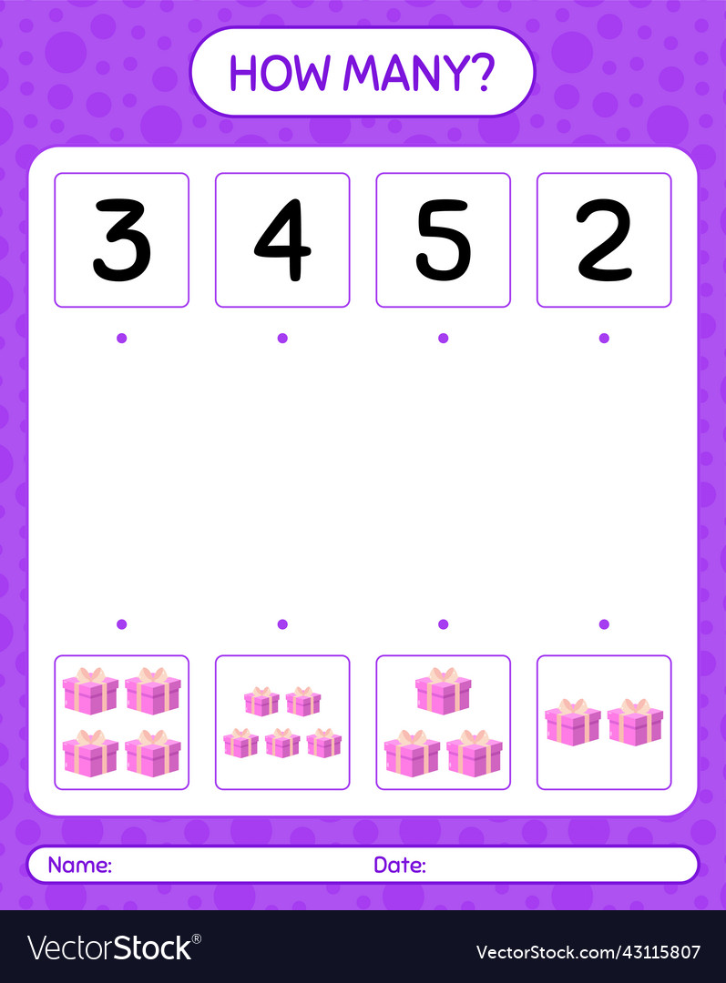 How many counting game with gift box worksheet Vector Image How many counting game with gift box worksheet