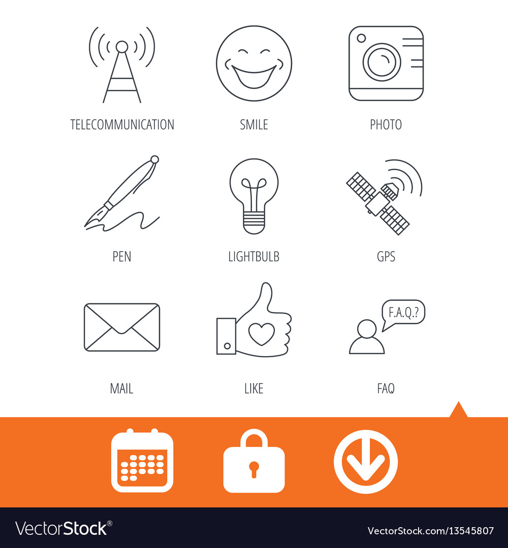 Mail photo camera and lightbulb icons Vector Image Mail photo camera and lightbulb icons