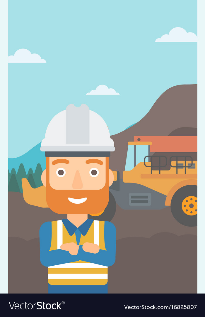 Miner with mining equipment on background
