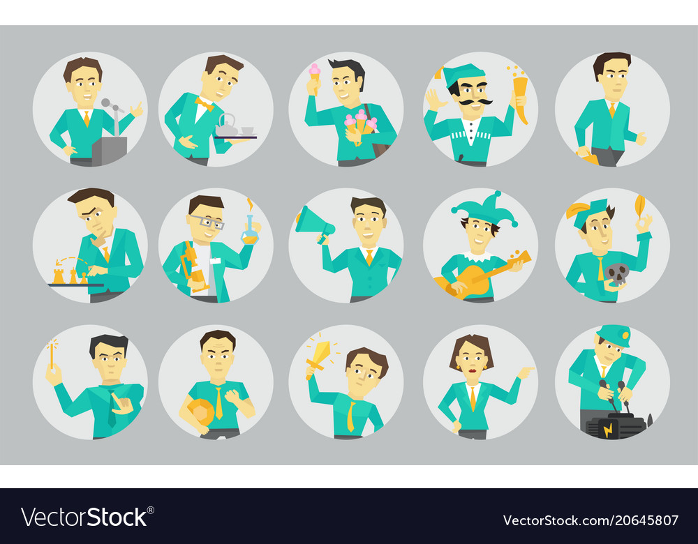 Set different character avatars in circles vector image Set different character avatars in circles
