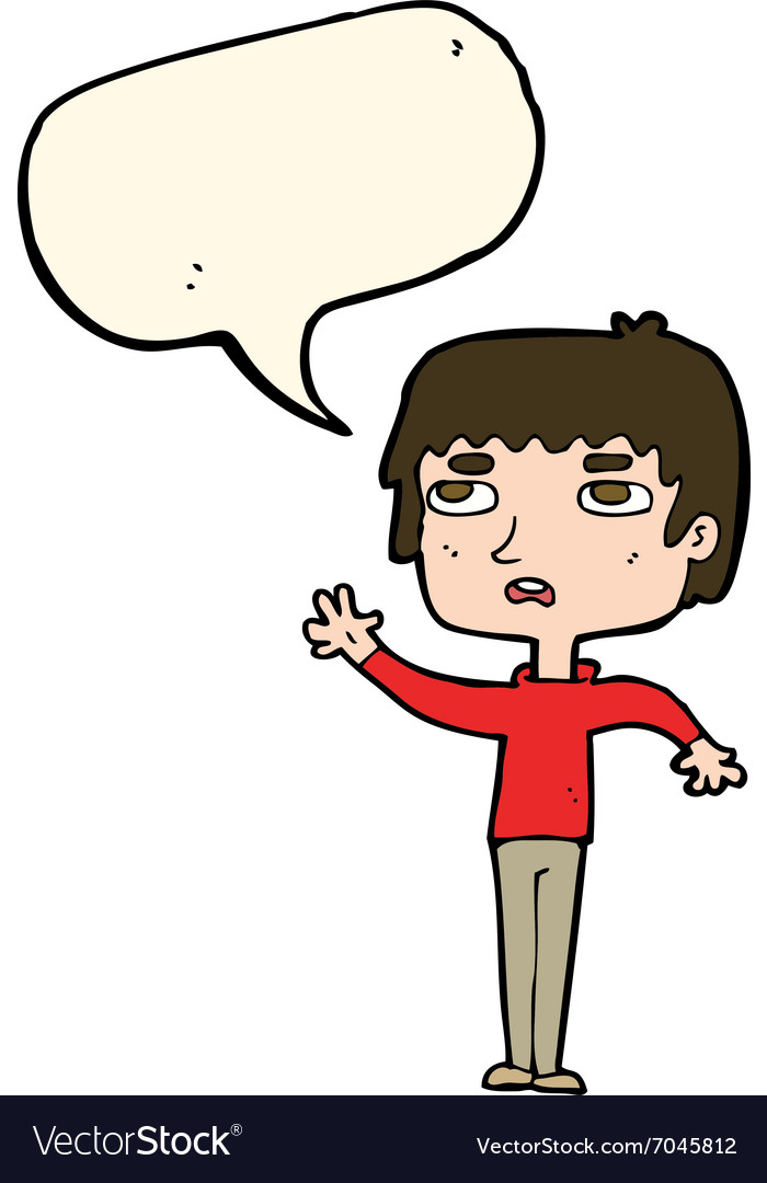 Cartoon unhappy boy waving with speech bubble