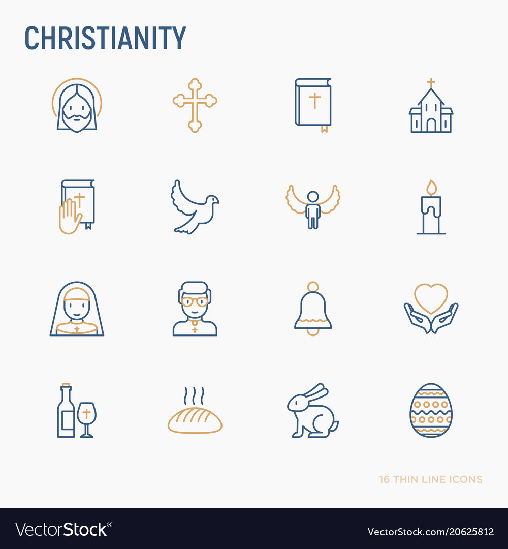 Christentum dünne Linie Icons gesetzt