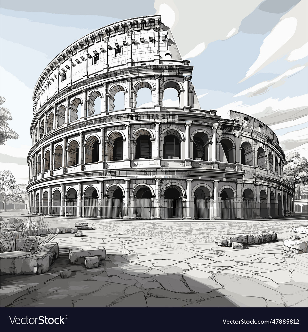 Colosseum hand-drawn comic colosseum doodle Vector Image