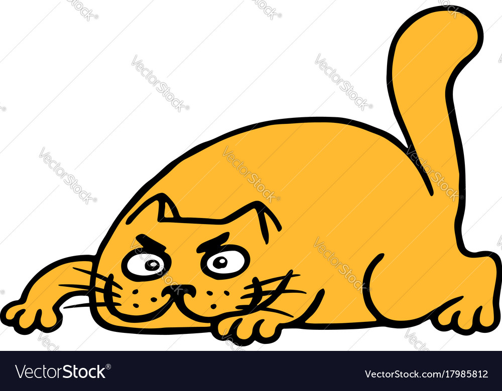 Cute cartoon orange cat preys