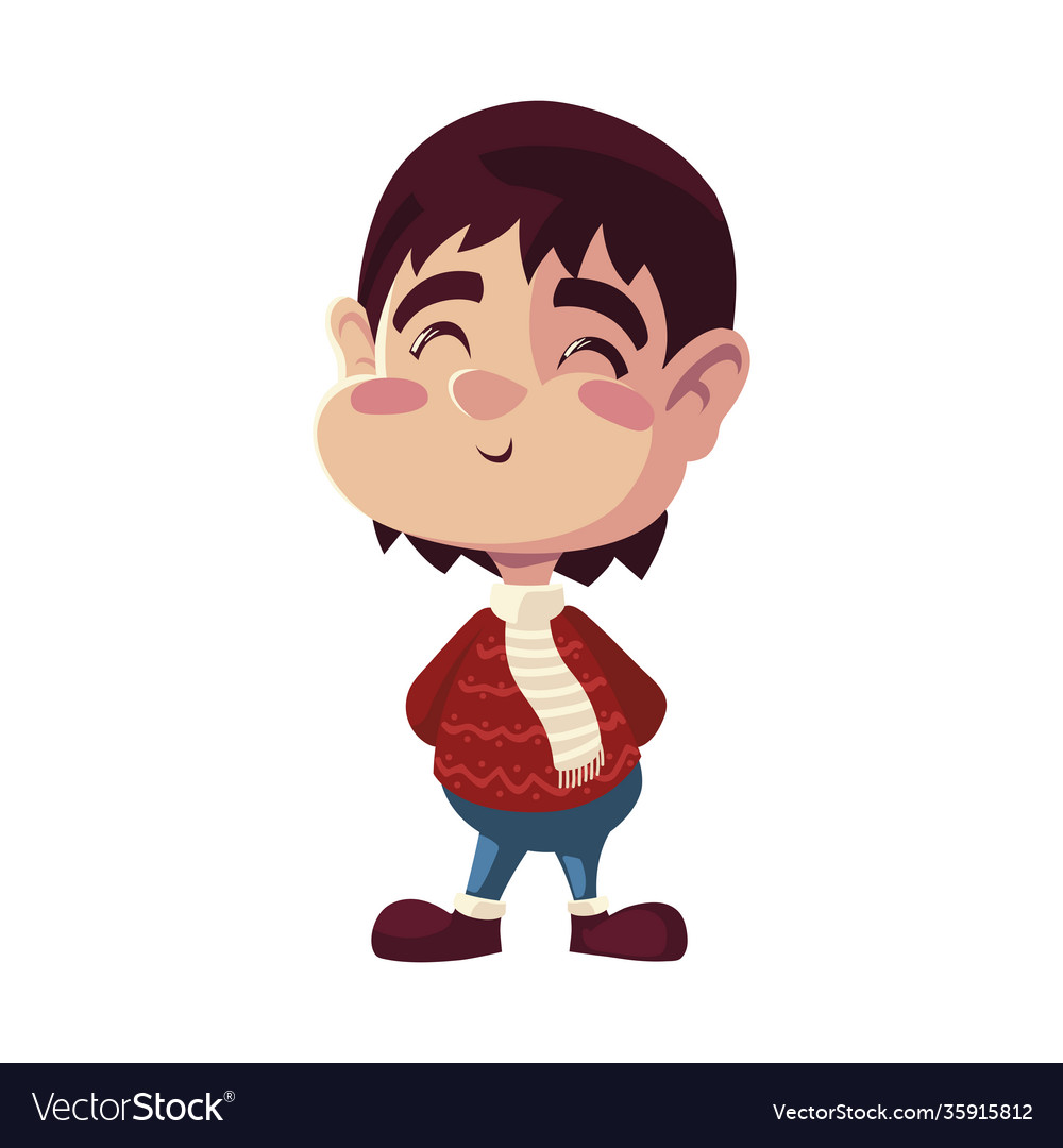 Cute little boy with scarf cartoon icon isolated