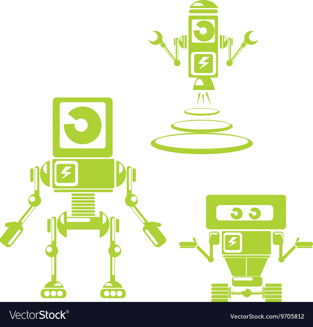Flat design style green robots and cyborgs