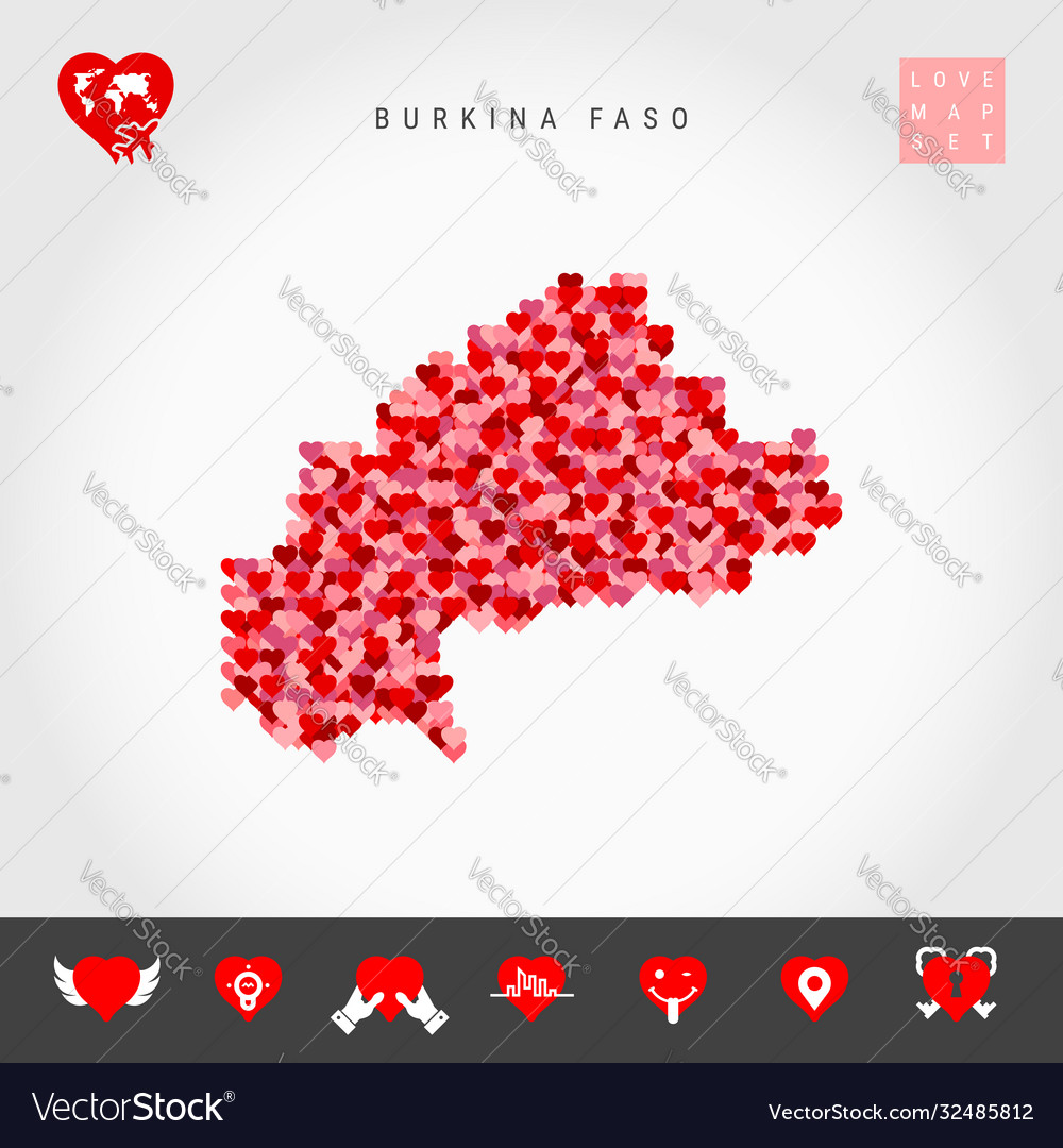 I love burkina faso red hearts pattern map