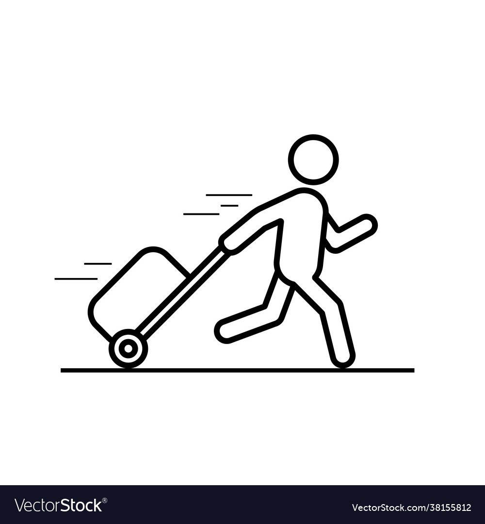 Man is running with a bag line icon hurrying