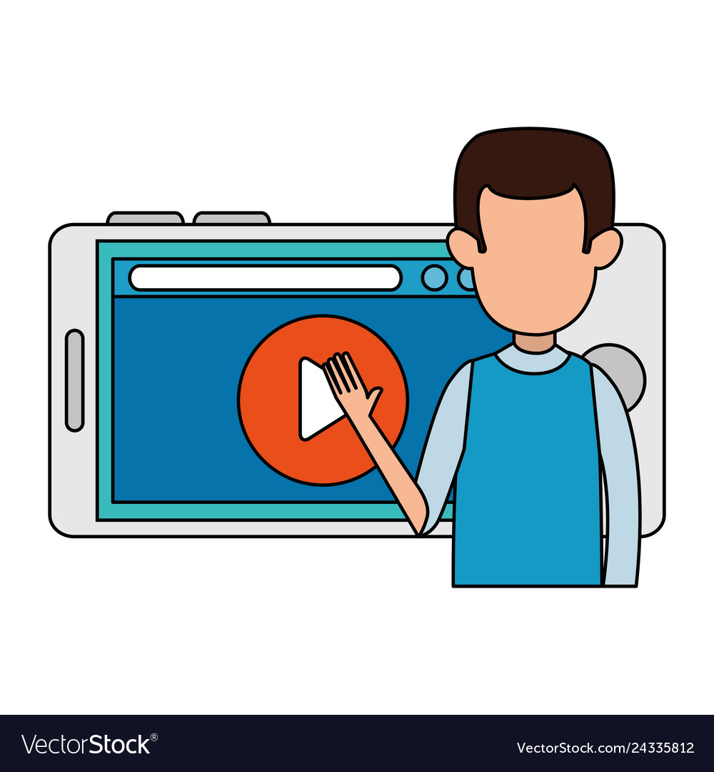 Man teaching with smartphone and media player vector image Man teaching with smartphone and media player