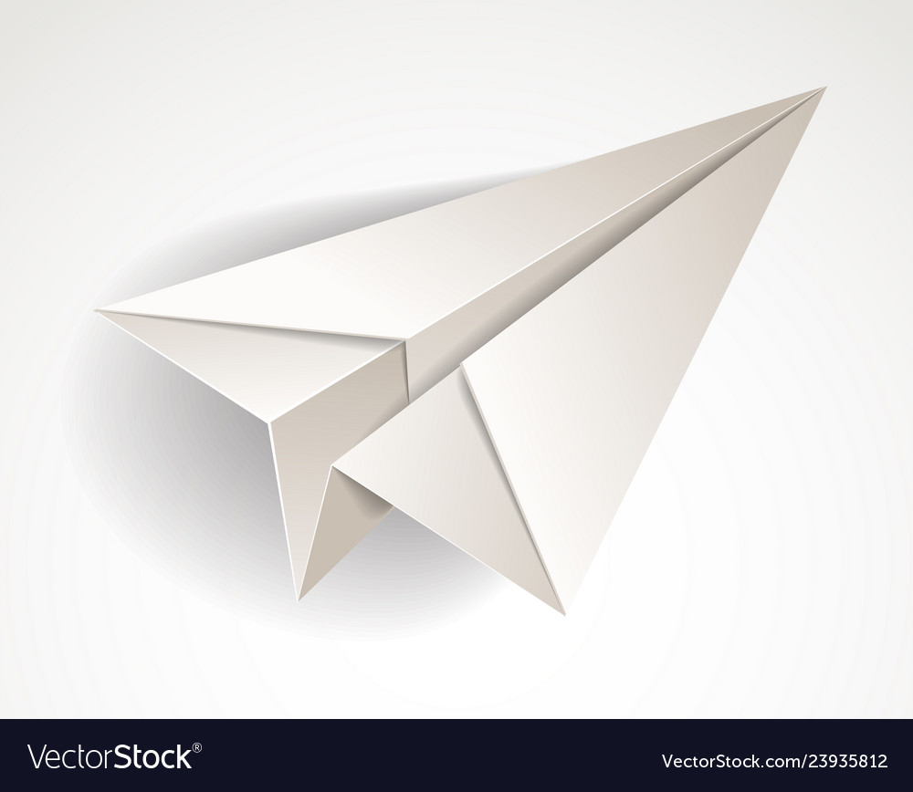Origami paper folded toy plane 3d realistic vector image Origami paper folded toy plane 3d realistic