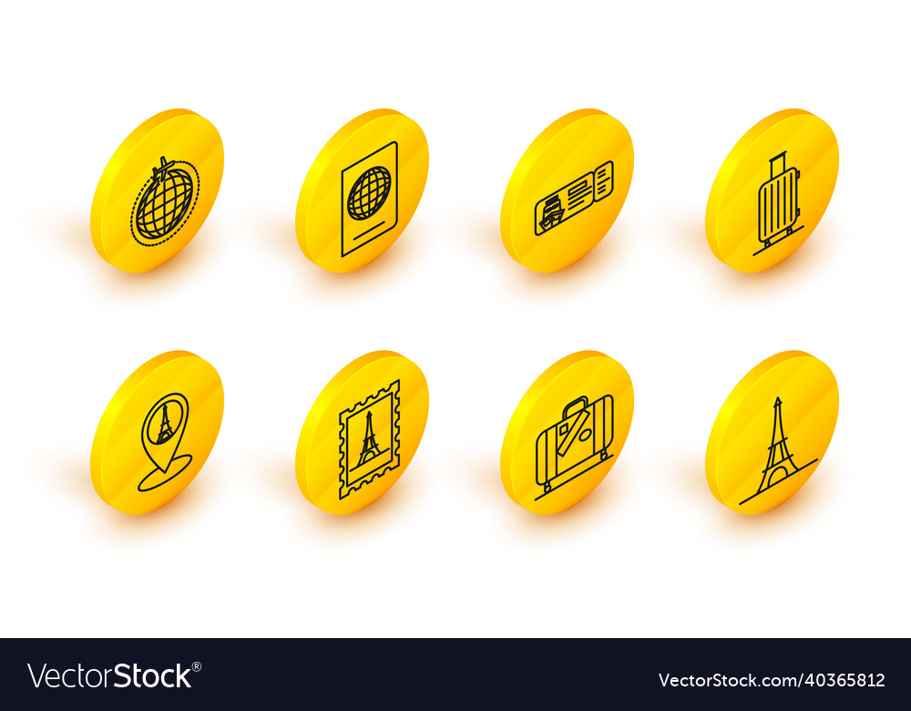 Set line eiffel tower suitcase for travel