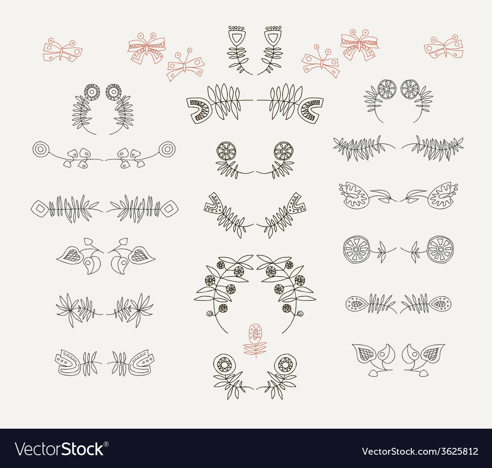 Set of symmetrical floral graphic design elements