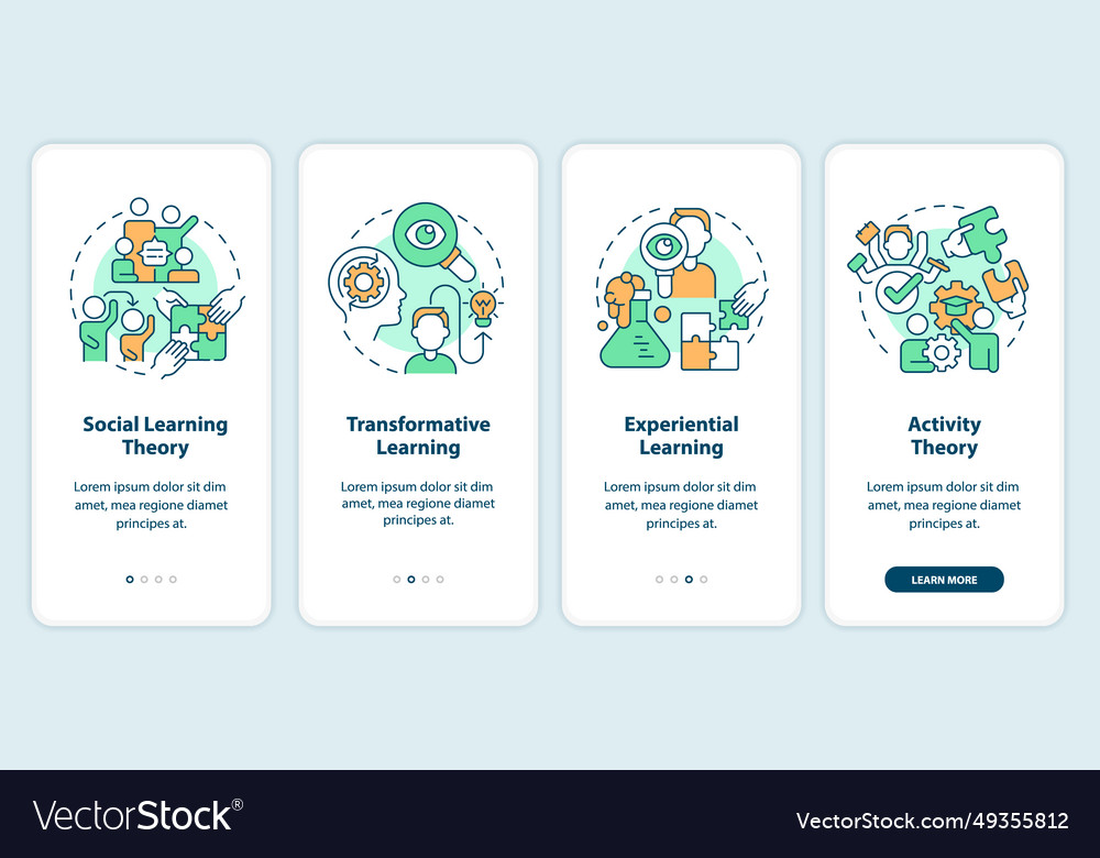 Walkthrough learning theories with colorful icons vector image Walkthrough learning theories with colorful icons