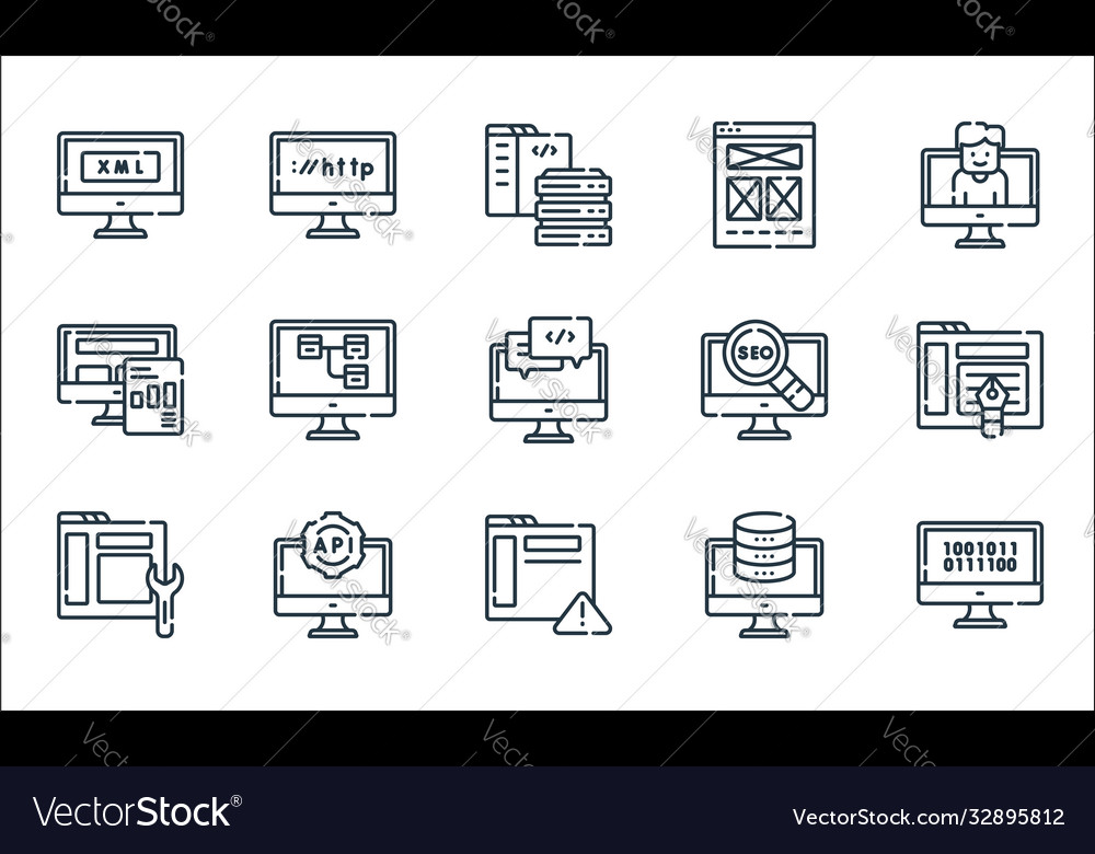 Web development line icons linear set quality