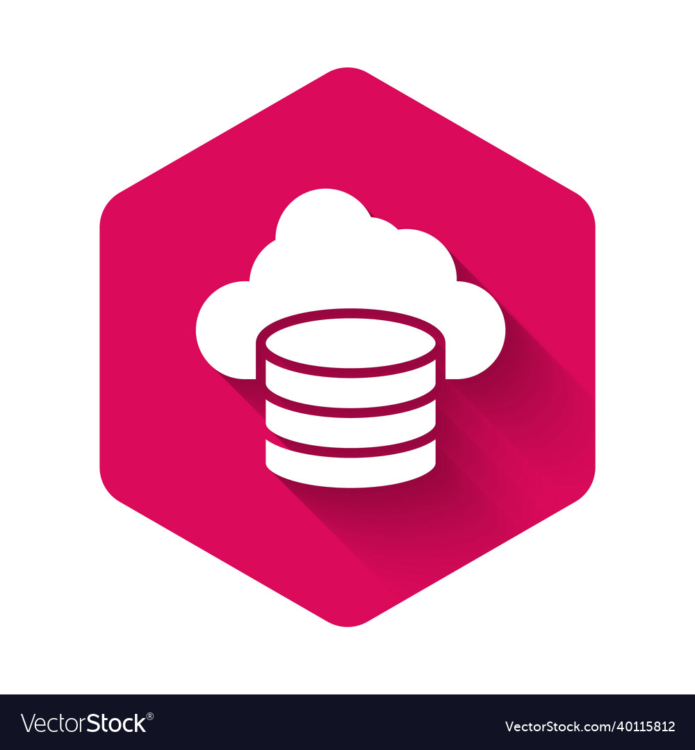 White cloud database icon isolated with long vector image White cloud database icon isolated with long