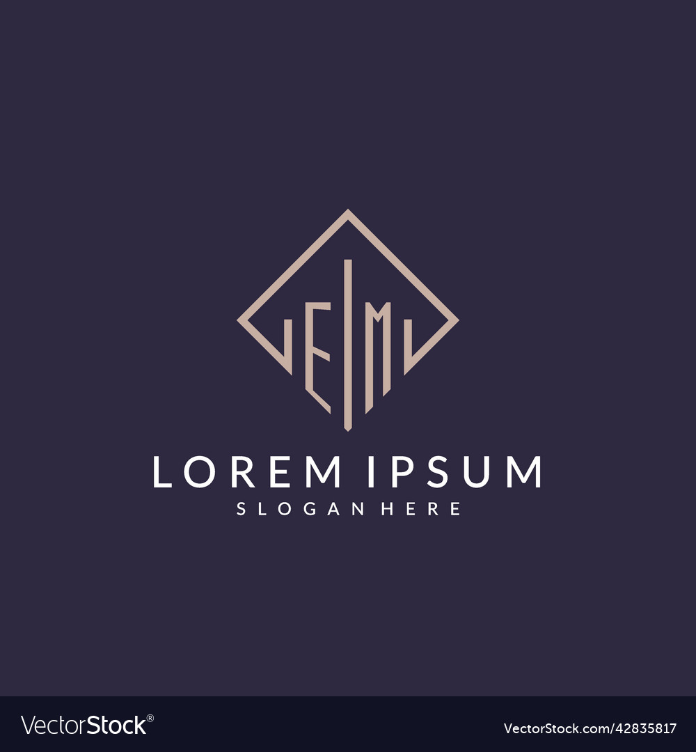 Em initial monogram logo with rectangle style