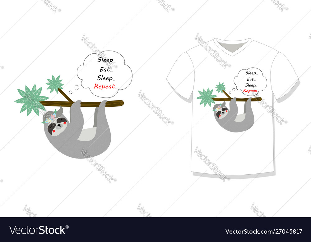 Lazy sloth hanging on tree branch t-shirt design