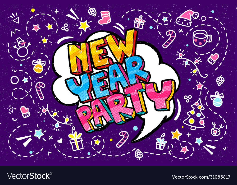 New year party word bubble