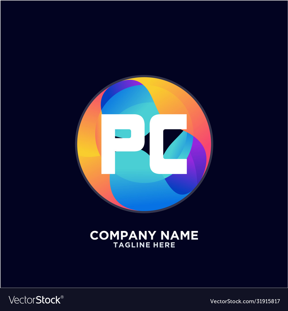 Pc initial logo with colorful circle template