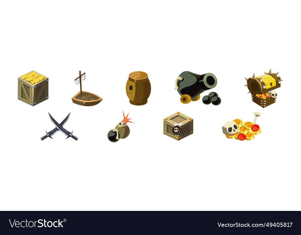 Pirate object and element with ship barrel vector image Pirate object and element with ship barrel
