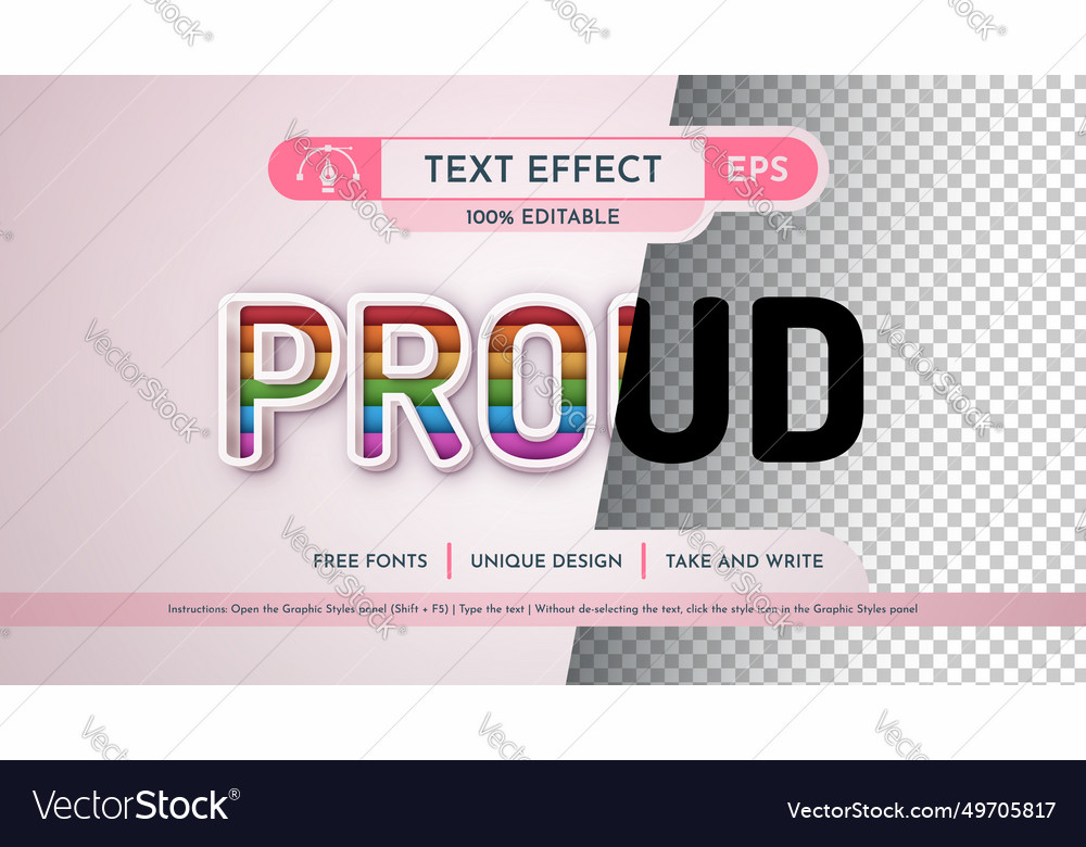 Proud Editable Text Effect Font Style Royalty Free Vector