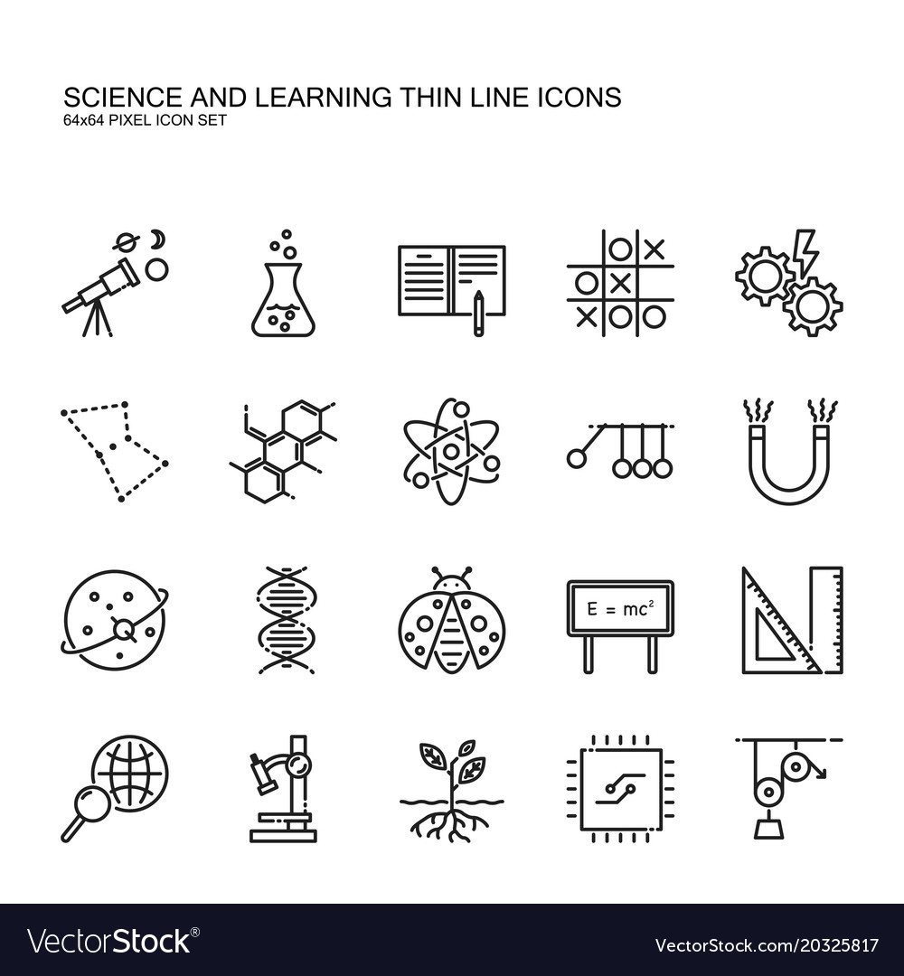 Science and learning simple thin line icon set