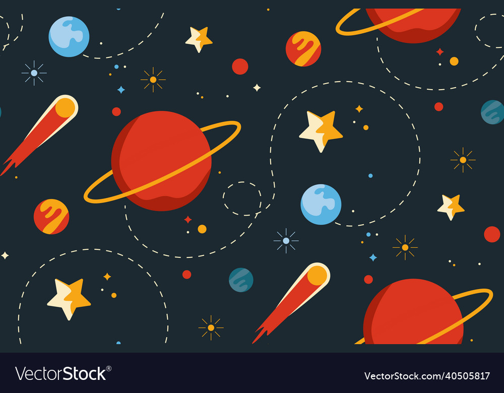 Seamless pattern with planets and stars