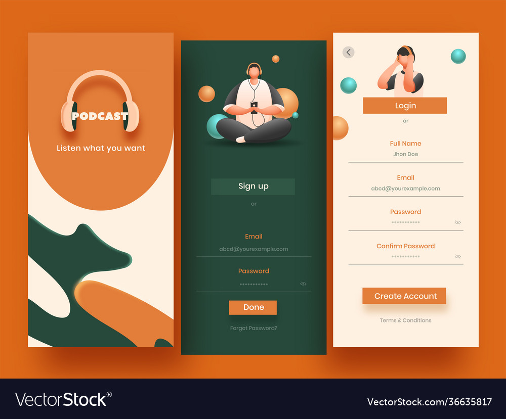 Set ui ux gui screens music app template