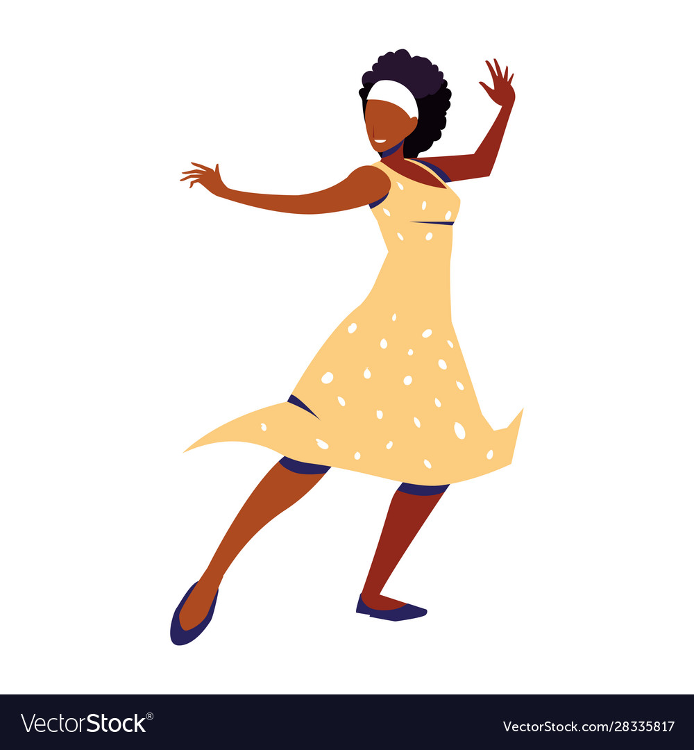 Young woman in pose dancing on white background