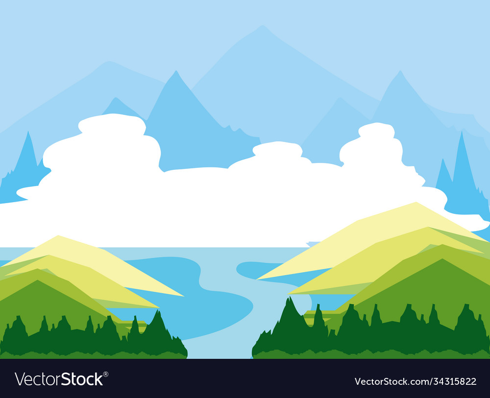 Landscape shores bay mountains trees Royalty Free Vector